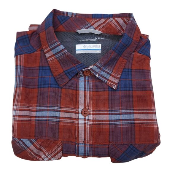 Columbia Mens Long Sleeve Plaid Shirt L/G Back Vented Sun Protection Lightweight - Picture 3 of 13